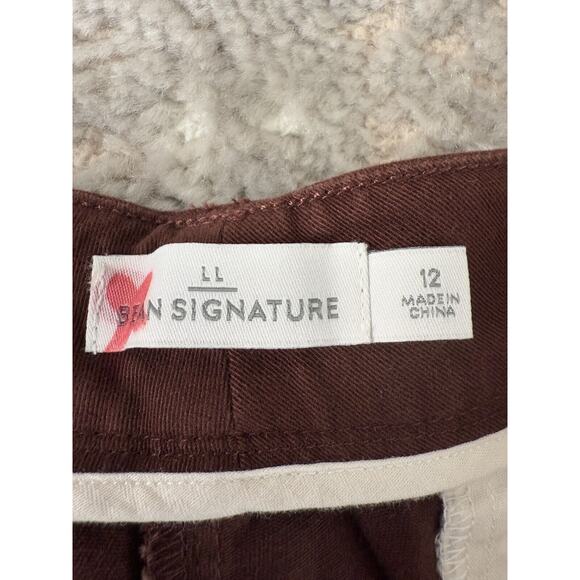 LL Bean Signature Womens Size 12 Rugged Cotton Blend Chino Pants Brown Button - Picture 9 of 13